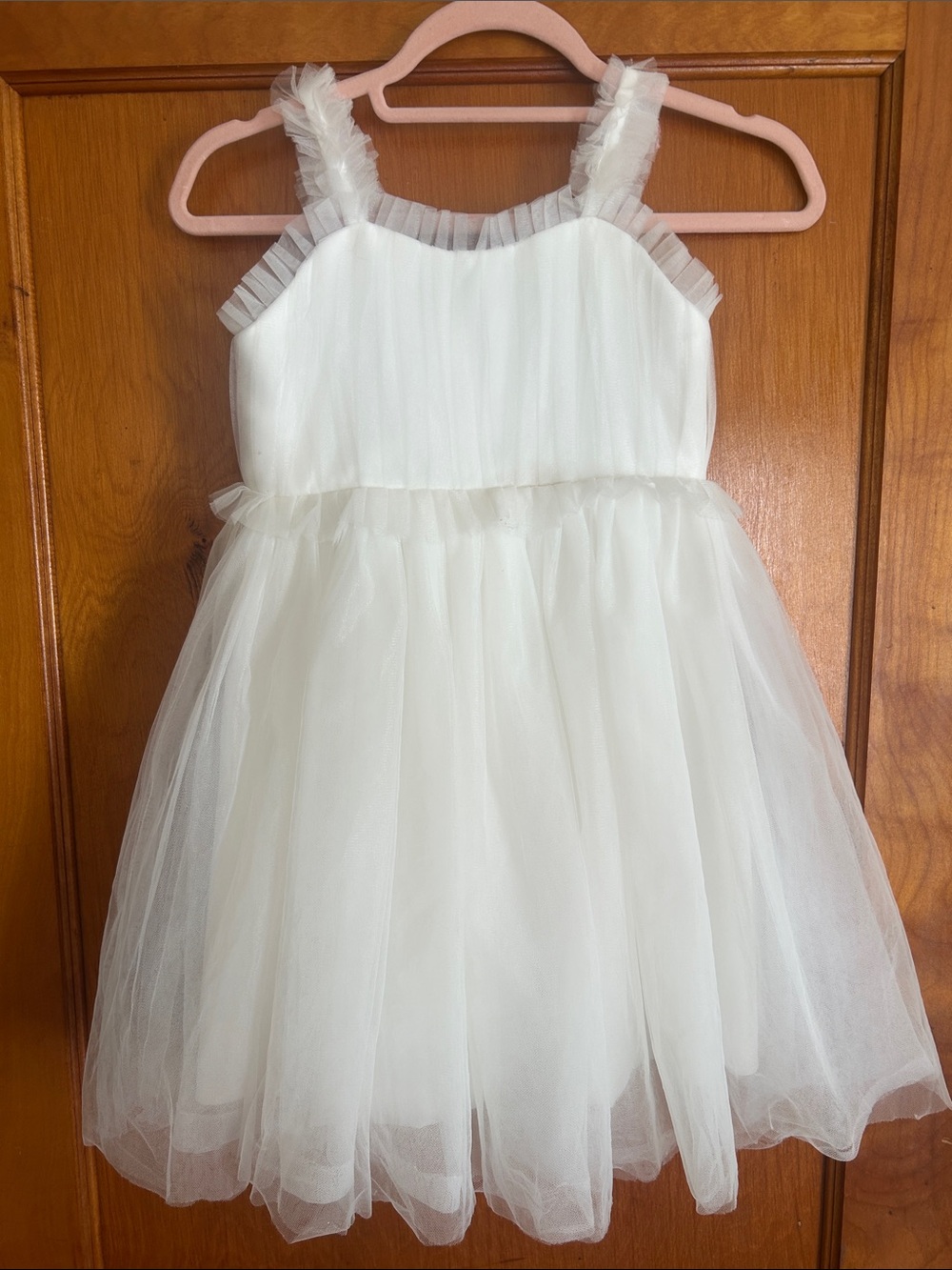 JJs House White Tulle Ruffle Strap Girls' Formal Dress